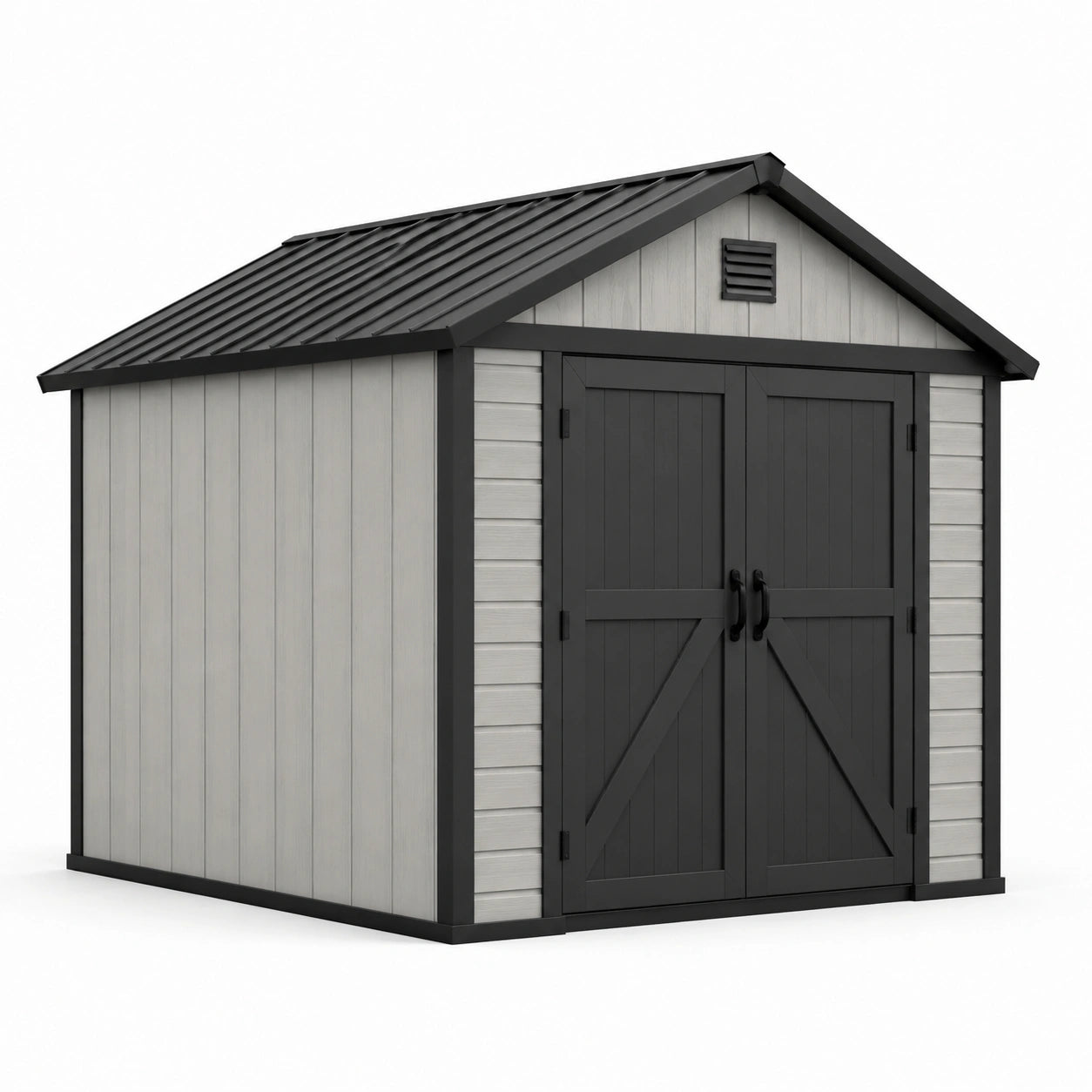 Abri de jardin en plastique gris/noir avec double porte 200x250x210 cm