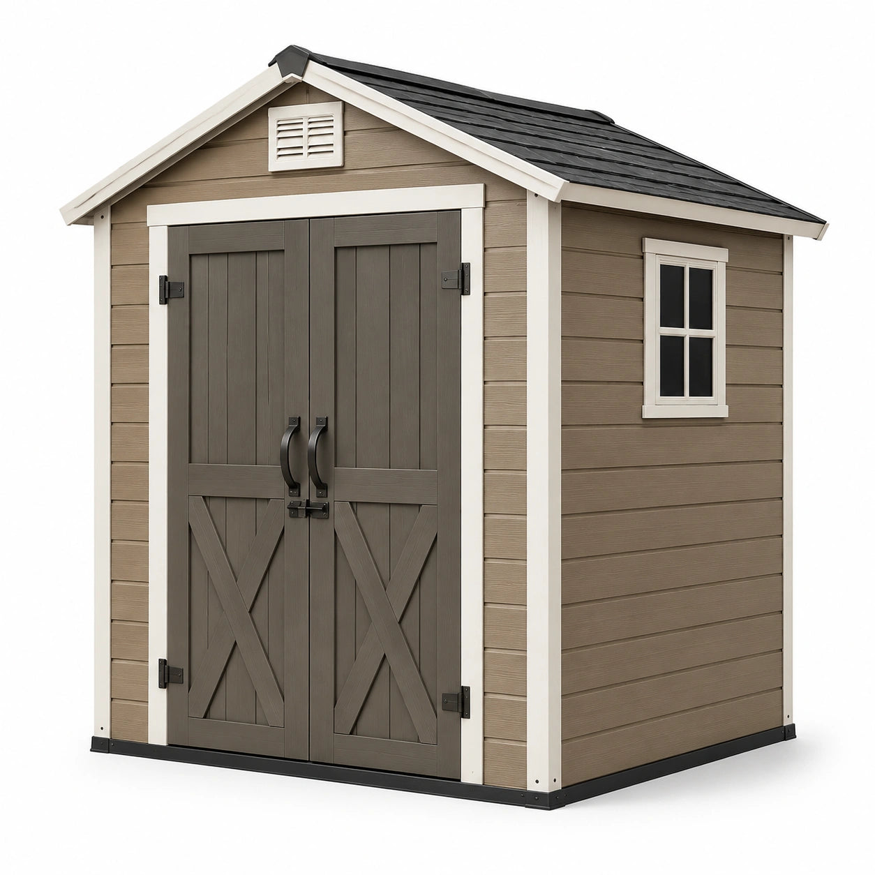 Abri de jardin en résine beige et marron avec fenêtre