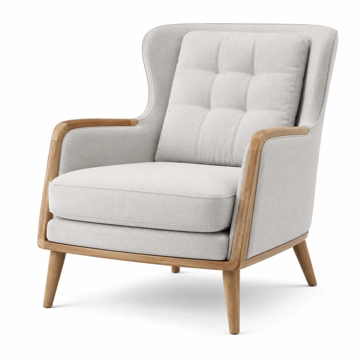 Fauteuil en lin polyester gris clair avec cadre en chêne