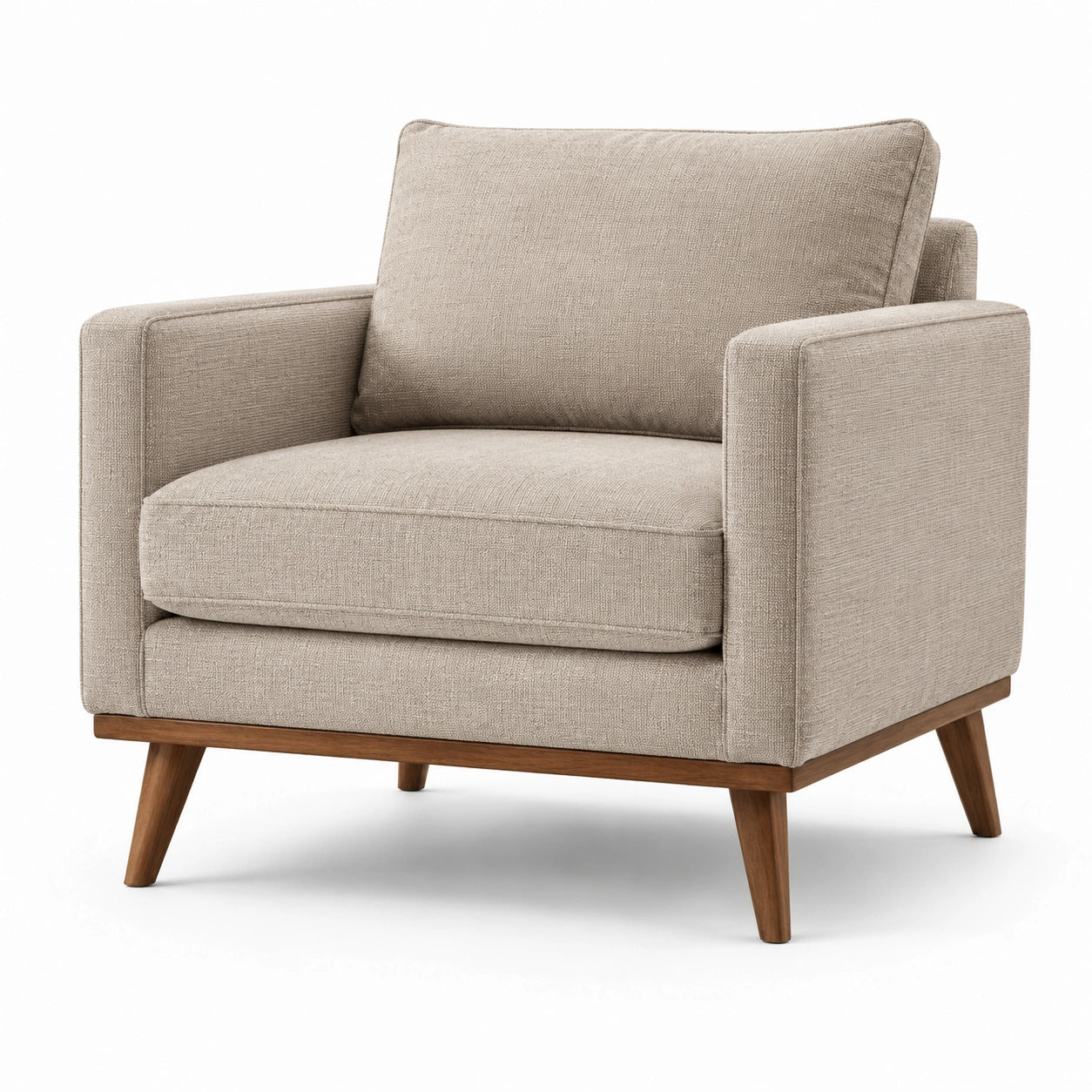 Fauteuil en tissu beige avec pieds en bois