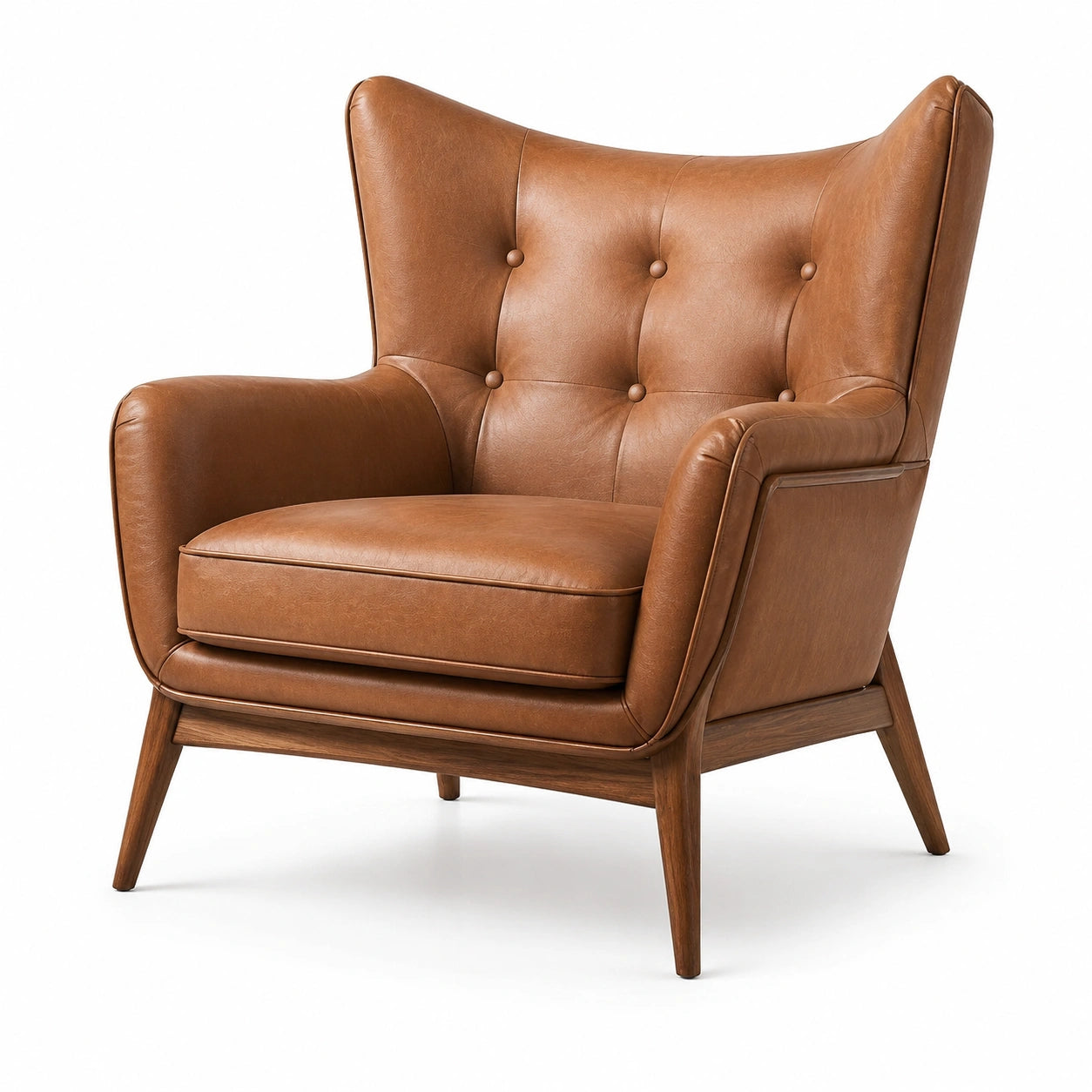 Fauteuil en cuir brun avec structure en bois