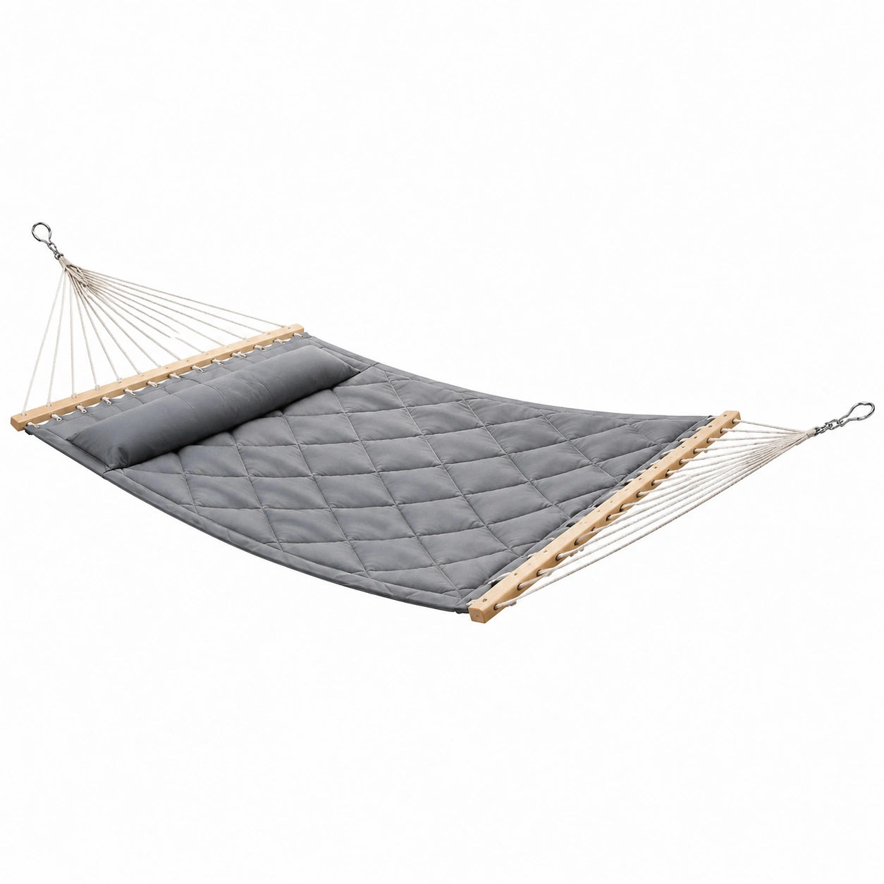 Hamac en bois et polyester gris avec coussin intégré