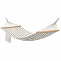 Hamac en coton rayé beige et blanc avec barres en bois