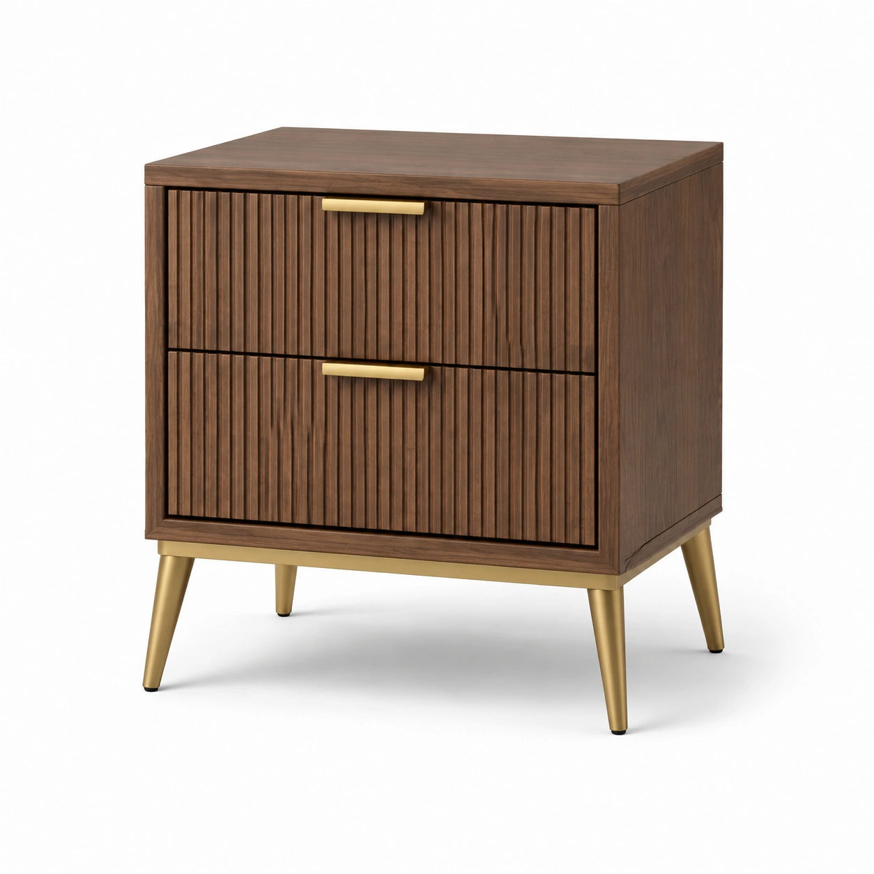 Table de chevet en bois et métal avec deux tiroirs