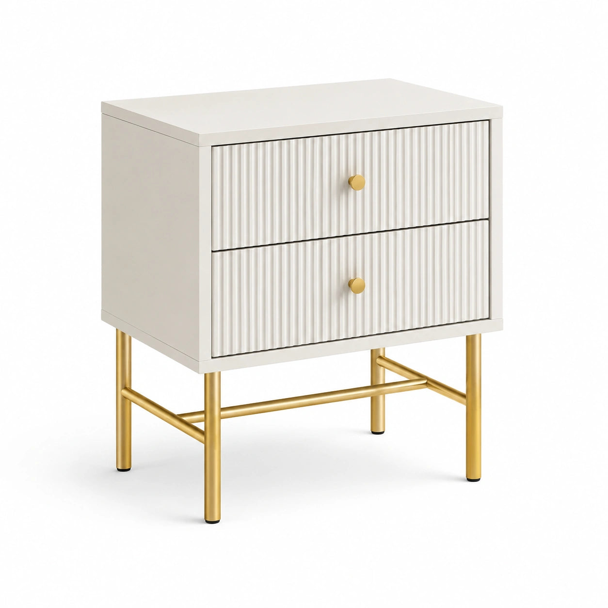 Table de chevet MDF et métal doré 2 tiroirs blancs