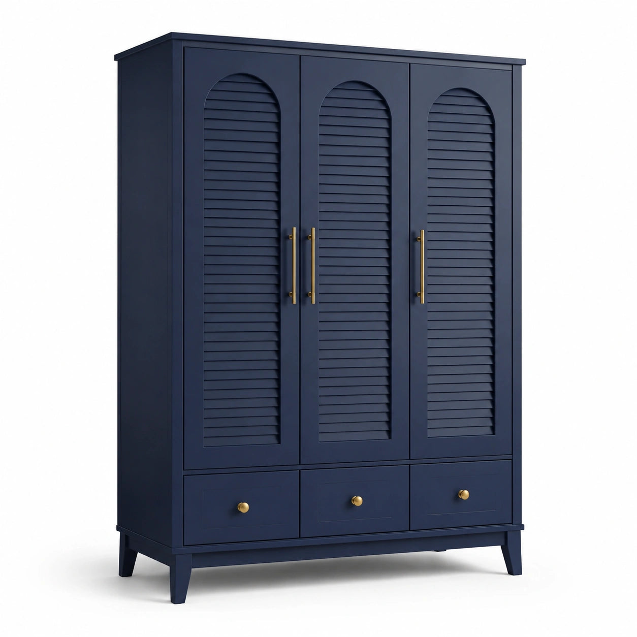 Armoire en pin bleu avec poignées dorées