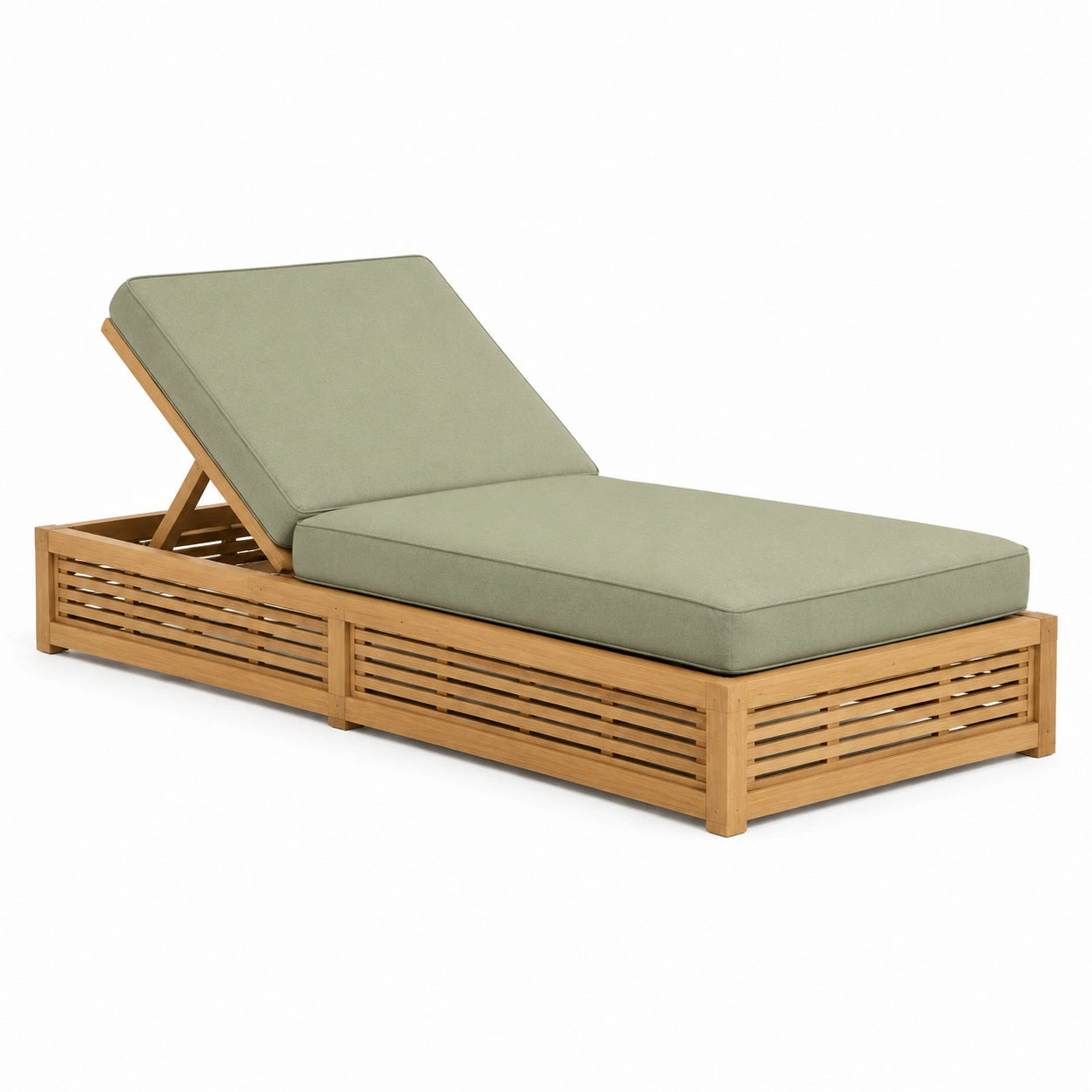 Chaise longue en bois d'acacia avec coussins en polyester vert