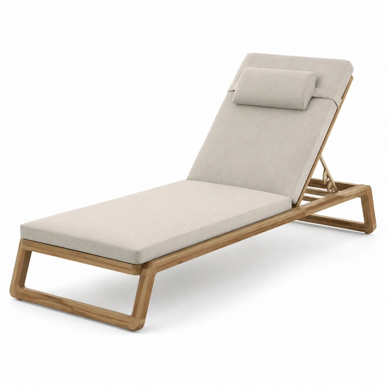 Chaise longue en bois avec tissu beige réglable