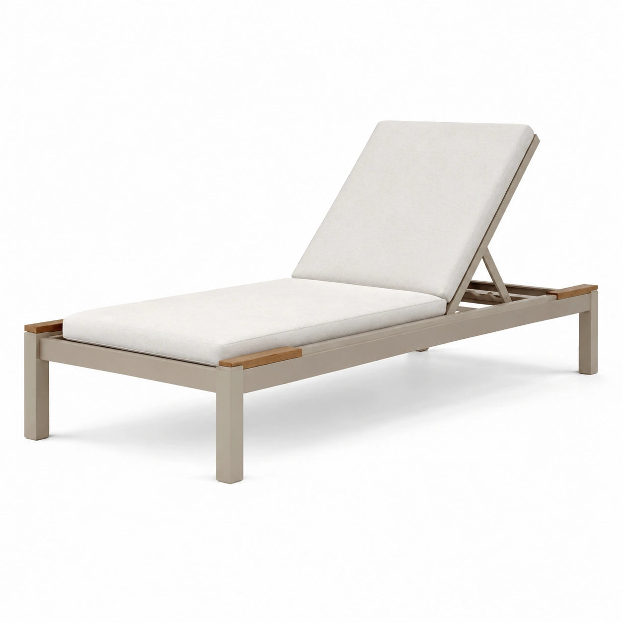 Chaise Longue de Jardin en Aluminium avec Détails en Teck et Coussin en Polyester Beige