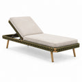Transat en bois avec coussin beige et vert 210cm