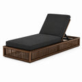 Chaise longue en bois d'acacia et tissu polyester noir