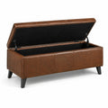 Banc de rangement en bois et simili cuir marron