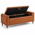 Banc de rangement en cuir synthétique marron avec pieds en métal