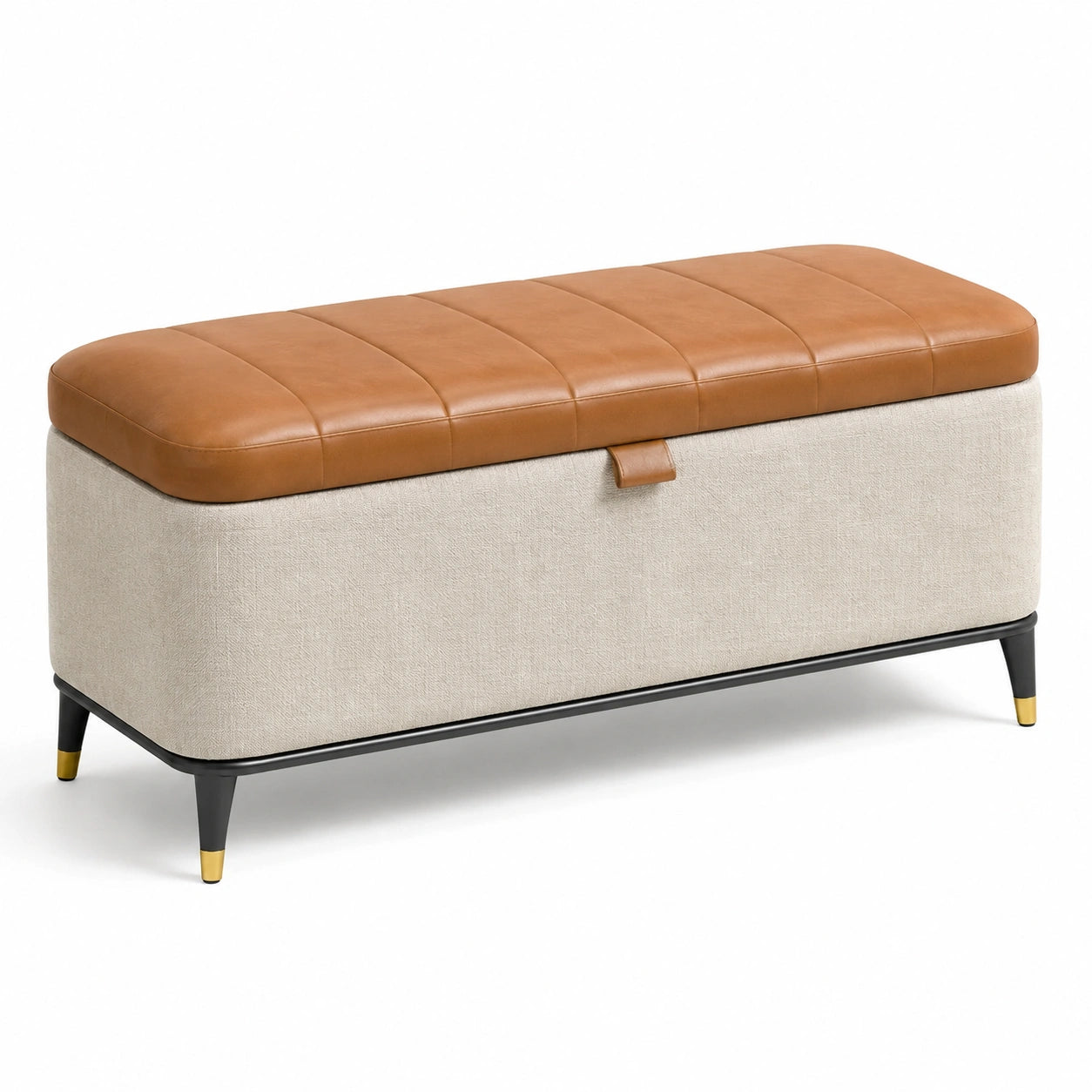 Banc de rangement en cuir et tissu beige 120x40x45 cm