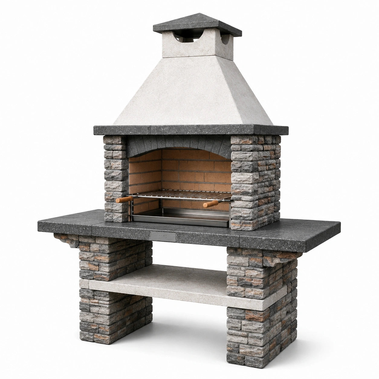 Barbecue en pierre reconstituée avec cheminée et grille en acier inoxydable