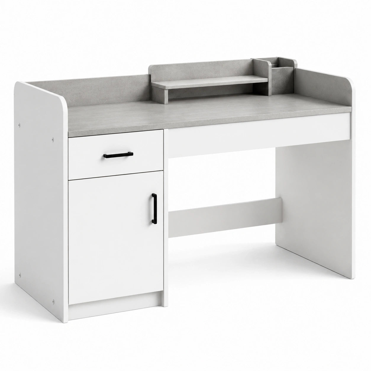 Bureau en bois avec étagères blanches et grises 120x60x75 cm