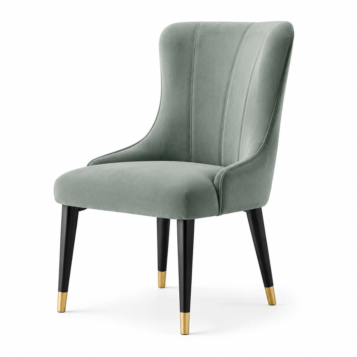 Chaise en velours avec pieds en bois et embouts dorés