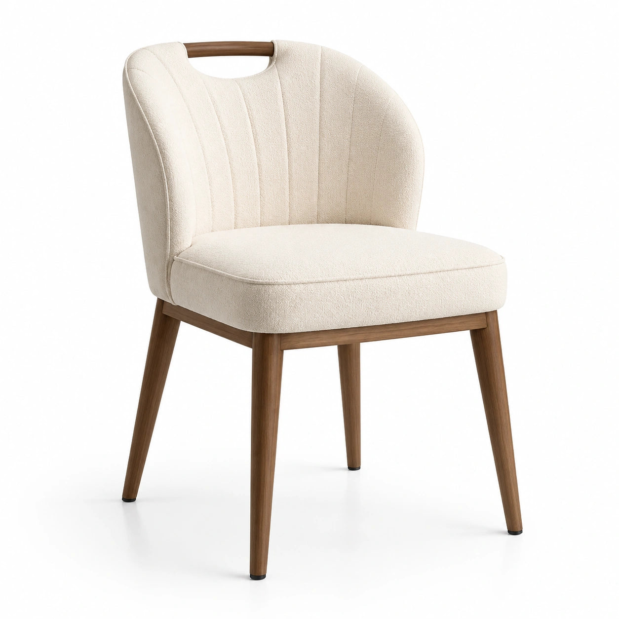 Chaise en bois avec revêtement en tissu beige