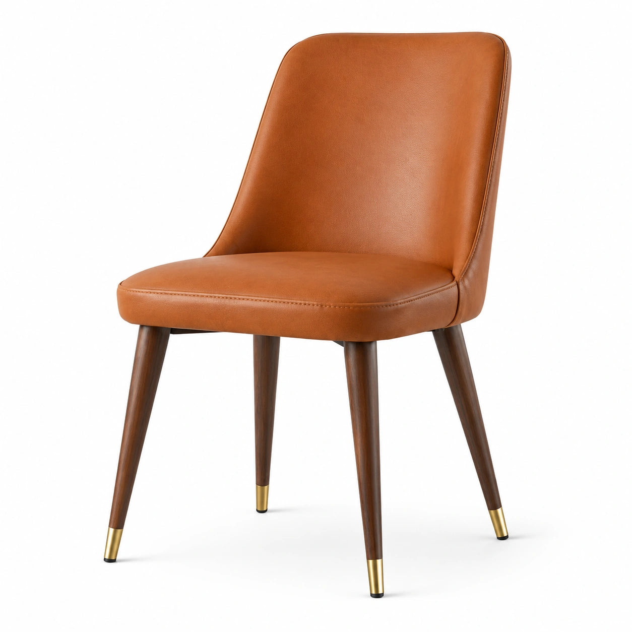 Chaise en cuir synthétique cognac avec pieds en bois