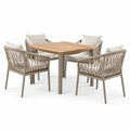 Ensemble de repas extérieur en bois et aluminium avec chaises en corde