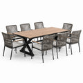 Ensemble de repas extérieur en bois d'acacia et métal avec 8 chaises en corde