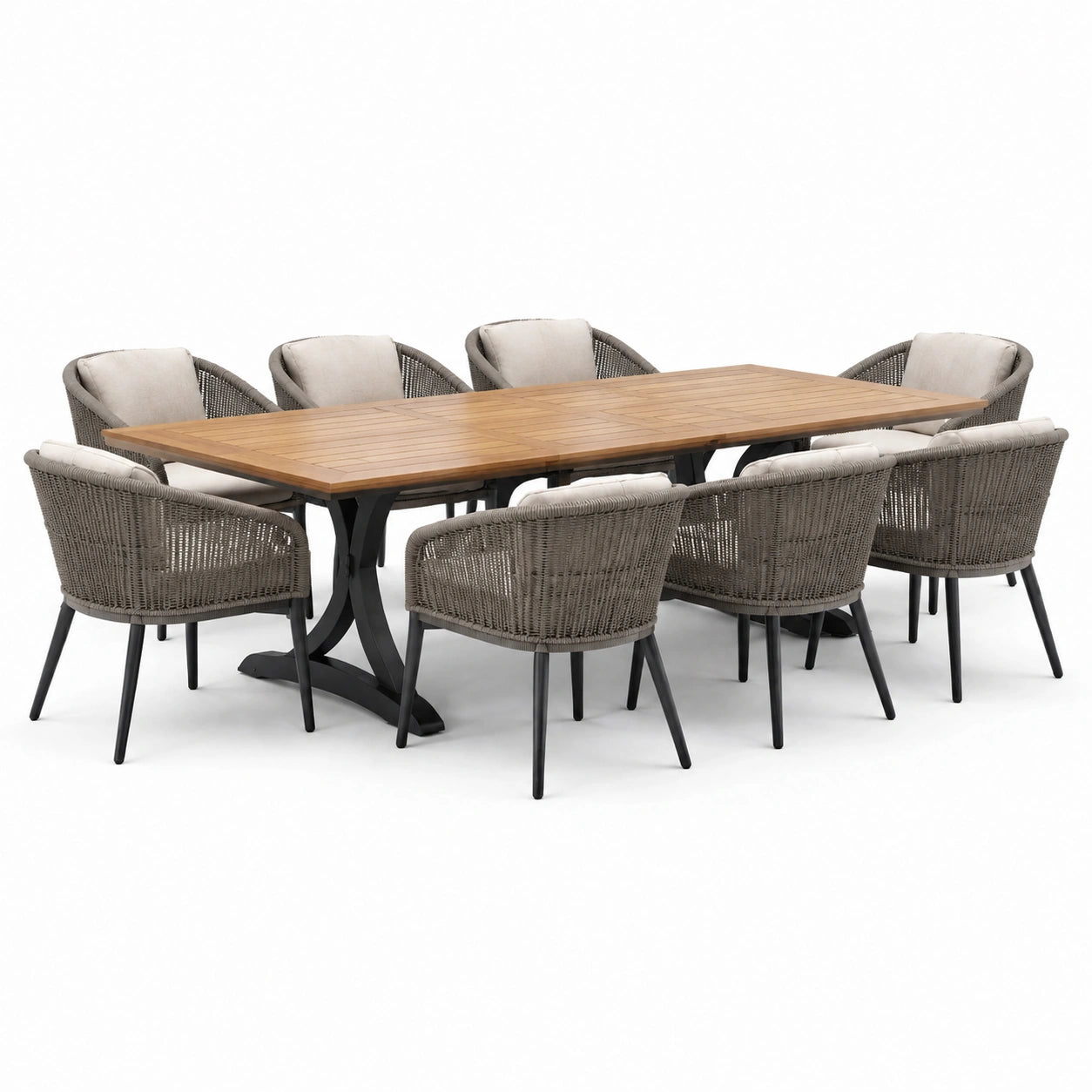 Ensemble de jardin en teck avec chaises en corde et table en aluminium
