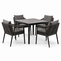 Ensemble de repas carré en métal et corde avec 4 fauteuils anthracite
